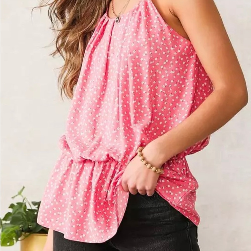 Willow and Root Pink Floral Tank Top Size Medium